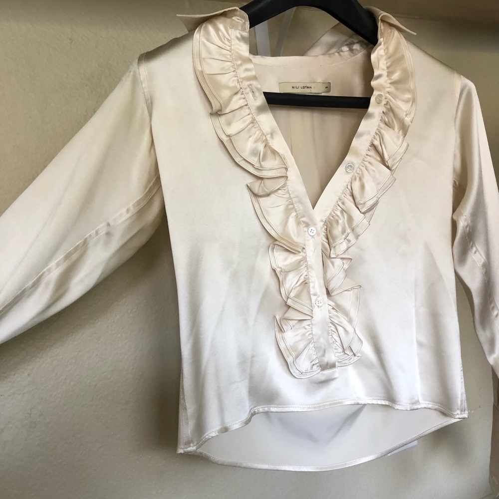 Nili Lotan Size S Cream Satin Blouse